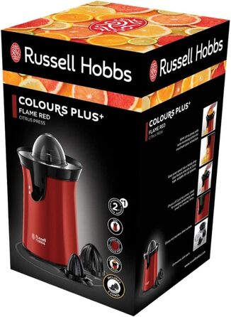 Електрична соковижималка для апельсинів і цитрусових Russell Hobbs обертається ліворуч і праворуч, 2 прес-ріжки для лимонів/апельсинів Червона (функція краплі-стоп, можна мити в посудомийній машині, без бісфенолу А) Соковижималка 26010-56