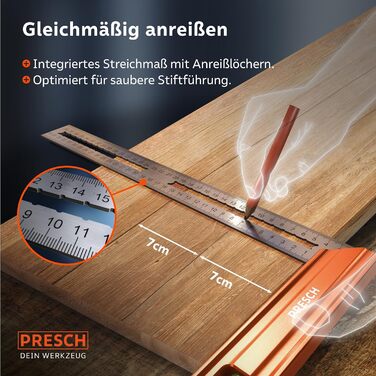Кут зупинки Presch - Висока точність і нержавіюча сталь - Інноваційний ударний датчик 25 см - точний кут столяра, включаючи спиртовий рівень і шпильку для максимальної універсальності - Ідеальні 90 і 45 (350 мм)