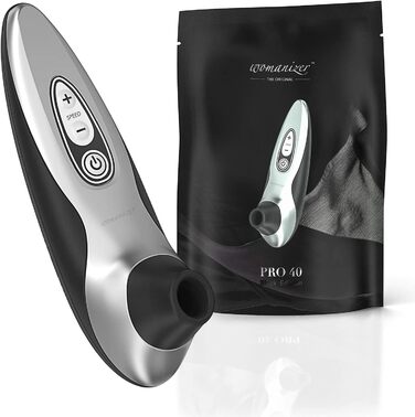 Кліторальна присоска Womanizer Pro40 для жінок - Кліторальний стимулятор Лежачий вібратор з 6 рівнями інтенсивності - Безшумна водонепроникна секс-іграшка для неї - чорна