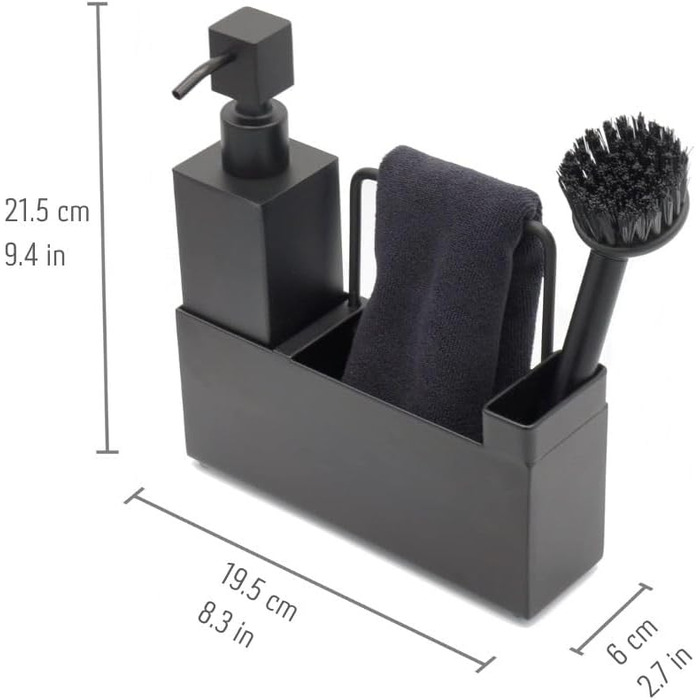 Організатор для раковини Jarvita з чорної нержавіючої сталі - органайзер для раковини на кухні та у ванній кімнаті - набір дозаторів для мила з щіткою для миття посуду та ганчіркою для посуду - кухонний органайзер