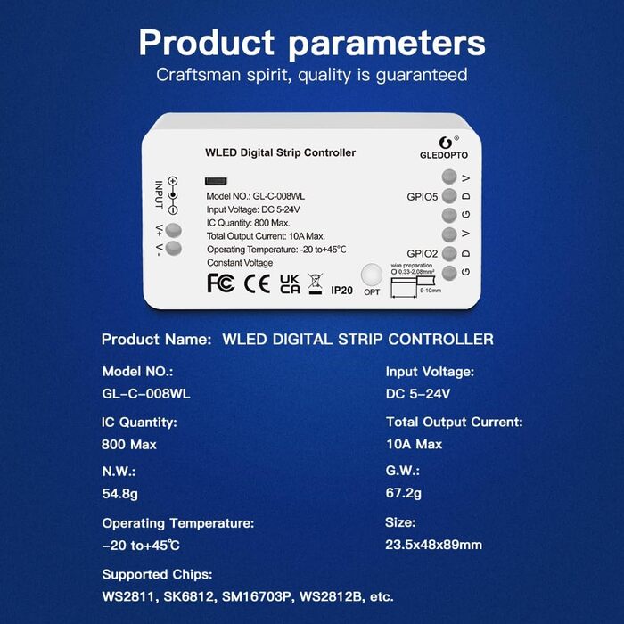 Контролер цифрової стрічки GLEDOPTO WLED WIFI DC5-24V Підтримка WS2812 2811 SK6812 та інші RGB RGBW стрічки 800 мікросхем можна зробити своїми руками