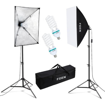 Набір фотостудії Softbox, освітлення FGen Photo Light 2x50x70 см для фотостудій з базовою фотолампою E27 135 Вт 5500K і штативами 2M з регульованим світлом для студійних портретів, предметної фотозйомки 2x135 Вт Softbox