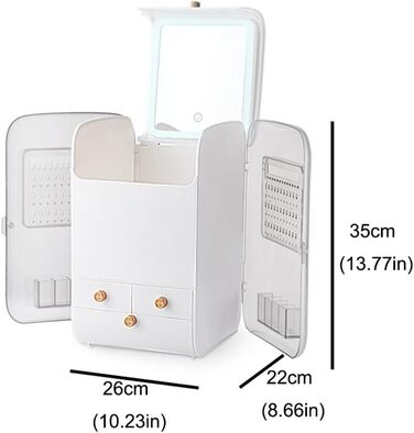 Органайзер для макіяжу CUTULI, коробка для зберігання косметики, стійка для зберігання догляду за шкірою з дзеркалом для макіяжу з підсвічуванням, коробка для зберігання, підходить для ванної кімнати та спальні (C Medium)
