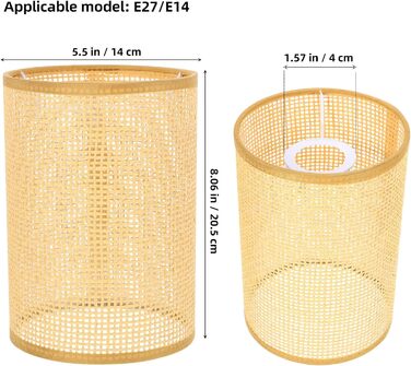 Заміна абажура з ротанга з ротанга E27-E14 Абажур з натурального плетеного циліндра Світловий чохол для люстри Настільний стіл Лампи ука
