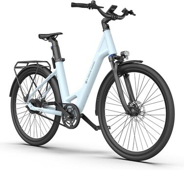 Електричний велосипед ADO E-Bike Air 28, педальний ремінний привід, 28 дюймів, датчик крутного моменту, 1 передача, задній двигун, акумулятор 345.00 Вт-год, ebike жіночий/чоловічий, багажник, лампа синього кольору