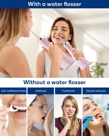 Бездротовий іригатор для порожнини рота MySmile Water Floss для зубів 5 режимів чищення 8 змінних насадок Jet Tips IPX 7 Водонепроникні USB-акумуляторні водяні зубочистки для чищення зубів з PU мішком Pink Pink-a