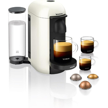 Кавова капсульна машина Nespresso Krups XN9031 Vertuo Plus Резервуар для води 1,1 л Розпізнавання капсул за штрих-кодом 6 розмірів чашок Функція вимкнення живлення 54 переробленого пластику Білий