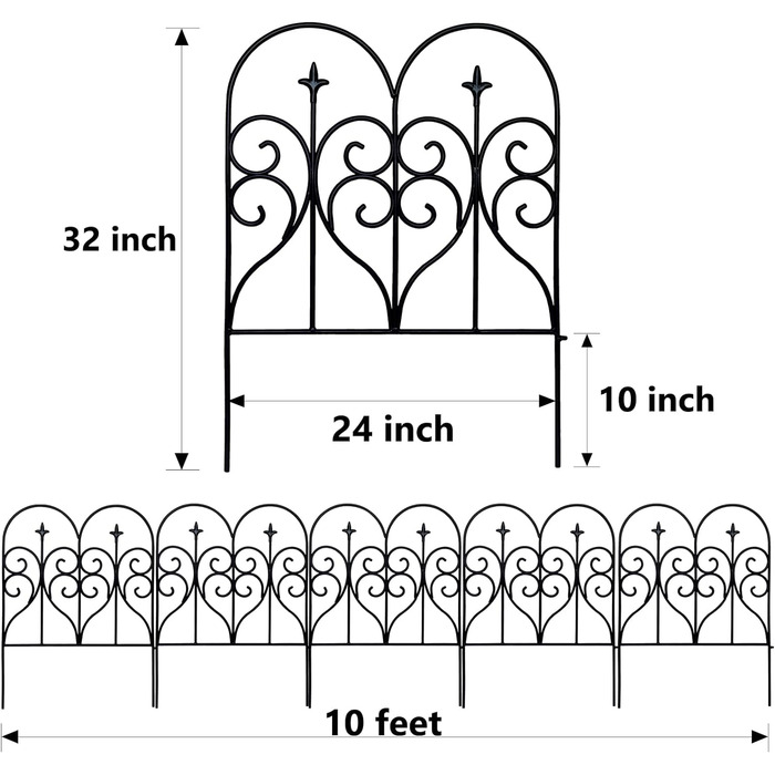 М, декоративна елегантна металева садова огорожа, паркан, огорожа, для відкритого простору, патіо, поперечний переріз, ландшафт (81,3 см x 3 м) 32 дюйми x 10 футів, 81,3