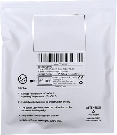 Світлодіодна стрічка GOMING 24 В COB 4000K Світлодіодна стрічка 312LED/M Світлодіодна стрічка Самоклеюча CRI 93 Висока яскравість 6300 лм Неводонепроникна світлодіодна стрічка IP20 для прикраси внутрішнього будинку (тільки стрічка) (теплий білий, 10 м)