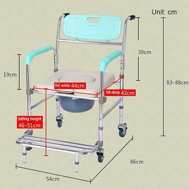 Туалетний інвалідний візок UHJKLA, портативний табурет для унітазу, розбірний душовий інвалідний візок, міцний туалетний стілець, водонепроникний табурет для ванни, для людей похилого віку великого розміру