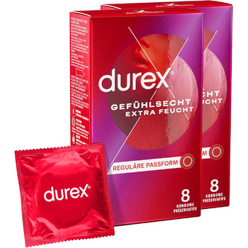 Презервативи Durex Feeling Extra Moist - Презервативи Gossamer для інтенсивних відчуттів - з додатковим покриттям мастилом - Упаковка з 2 шт. (2 x 8 шт. )