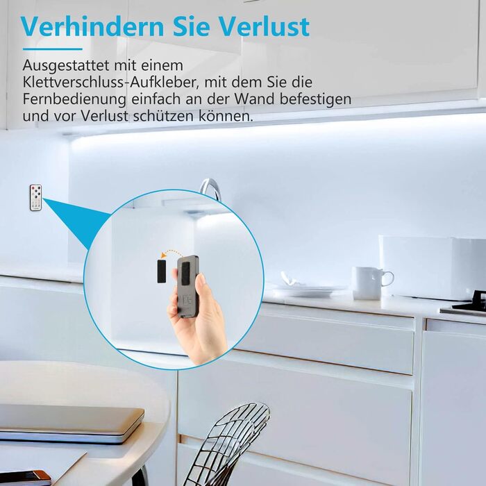 Світлодіодна стрічка біла 3 м, Світлодіодна стрічка під шафою Кухонний комплект світлодіодного освітлення з радіочастотним пультом дистанційного керування для вітрини, кухні, столу, полиці, шафи, з адаптером 12 В ЄС, 6500K білий 3 метри
