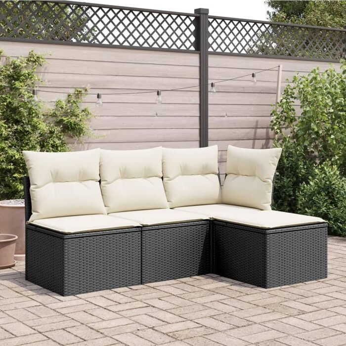 Садовий табурет з подушкою чорний 55x55x37 см Poly Rattan,366003