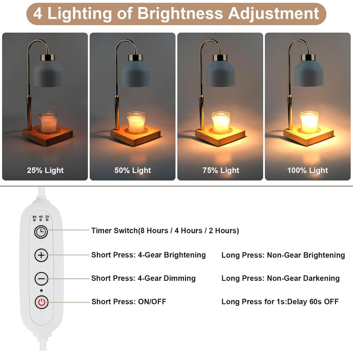 Лампа для підігріву свічок T-SUN, лампа для підігріву свічок, ароматична лампа для підігріву воску з таймером, регульована по висоті електрична лампа для підігріву свічок, регульована по висоті лампа для йоги, будинку, спальні, прикраси (біла)