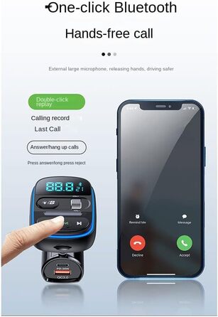 Запасні частини Kliplinc, аксесуари, FM-передавач Bluetooth для автомобіля, потужніший басовий мікрофон HiFi, адаптер PD 30 Вт QC 3.0 із 7-кольоровим світлодіодом