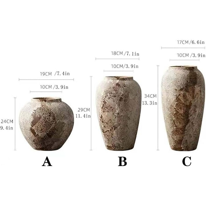 Вінтажна керамічна ваза у стилі вабі-сабі Lllunimon, висока ваза у сільському стилі для декору фермерського будинку, центральна частина вхідного столу у вітальні, кухня, весільний подарунок, B