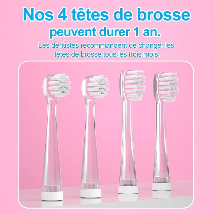 Електрична зубна щітка Seago для дітей від 6 місяців до 4 років, водонепроникна, розумний таймер, світлодіодні лампи з кольором і 4 насадками для щітки, акумулятор для немовлят з батарейками SG513 (рожевий)