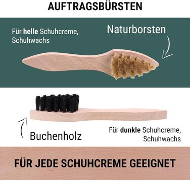 Набір для чищення взуття з кінського волосу 8 шт. - Дуже великі щітки для полірування кінського волосу - Щітки для взуття з гладкої шкіри та замші - Набір щіток для взуття для шкіряного взуття та кросівок - Зроблено в Німеччині