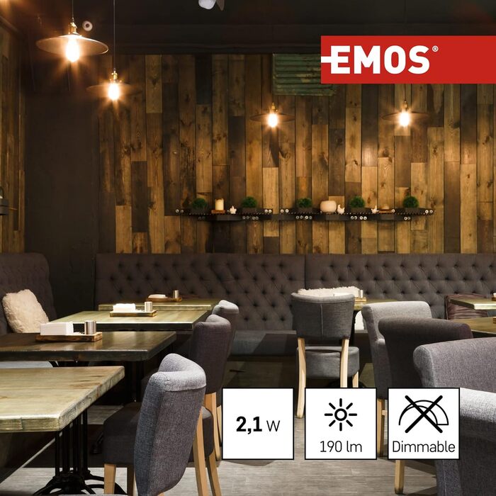 Світлодіодна лампа EMOS Filament Vintage Candle, 2,1 Вт, заміна лампи 20 Вт, цоколь E14, яскравість 190 лм, теплий білий 2200 К, термін служби 25 000 годин, CRI min 80, кут променя 320, жовтий