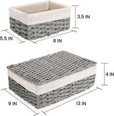 Кошик для зберігання Плетений набір з 3, плетених кошиків Плетені кошики з полі ротанга Кошики для зберігання Плетені кошики для полиць Організація декоративного контейнера для ванної кімнати / вітальні / офісу / кухні - сірий
