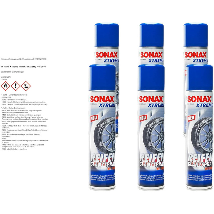 Спрей для шин SONAX 6 шт. 02353000 Xtreme TyreShineSpray Wet Look 400мл