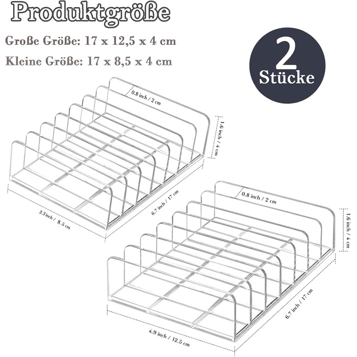Органайзер для тіней для повік, упаковка з 2 органайзерів для макіяжу, зберігання косметики на 7 відділень, зберігання косметики, акриловий органайзер для туалетного столика Туалетний шафа (прозорий)