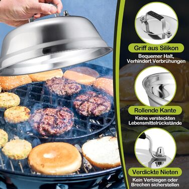 Кришки для бургера Burger Hoods Melting Bell 16,8 x 6 см з нержавіючої сталі, з гумовою ручкою 4 шт.