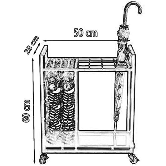 Підставка для парасольок MYVVKIA - металевий тримач з 12 відділеннями та колесами Знімний піддон для крапель, підставка для парасольки для 12 довгих парасольок і 8 коротких складних парасольок, White Black A