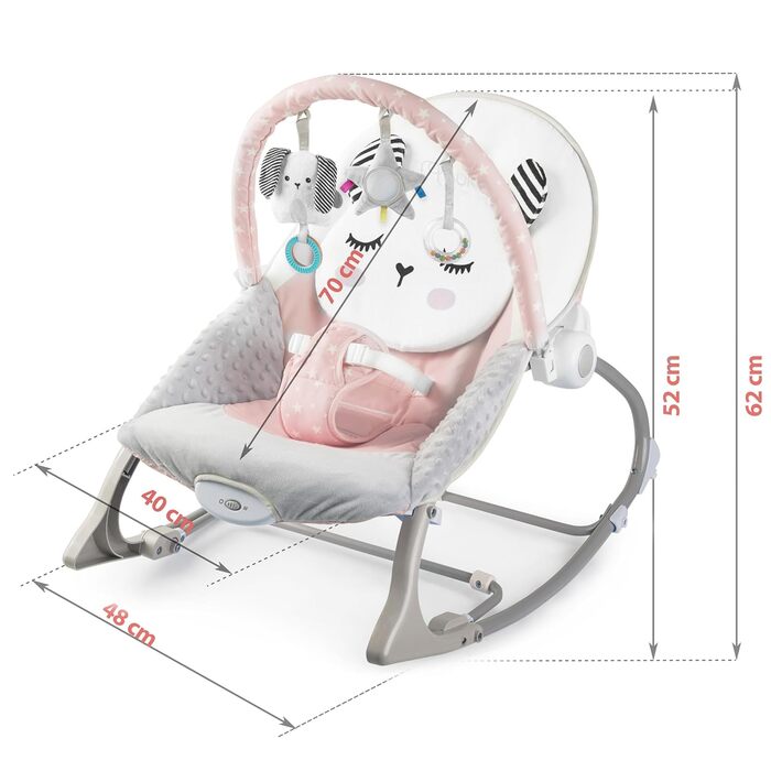 Дитяча гойдалка Nukido Baby Bouncer з музикою - Металевий каркас і міцний пластик - Замок-гойдалка - Вібраційна система - Додаткова іграшка Montesorri - 48 x 62 см - (Рожевий)