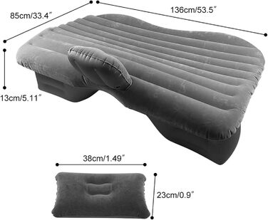 Автомобільний матрац WOLWES Надувне ліжко для автомобіля, надувний надувний матрац для дому, універсальні автомобілі, позашляховик, подорожі на свіжому повітрі, кемпінг, килимок для сну, автомобільне надувне ліжко (сірий)