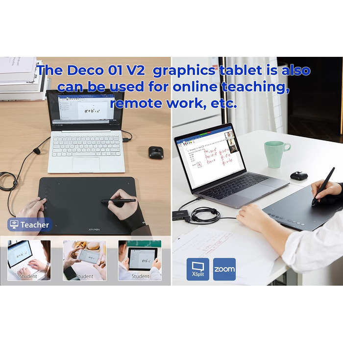 Графічний планшет XP-PEN DECO01V2, малювання, 10 x 6 дюймів, пасивний стилус, 8192 кроки, нахил і 8 ярликів, сумісний з Windows/Mac OS/ChromeBook/Android Deco01 V2