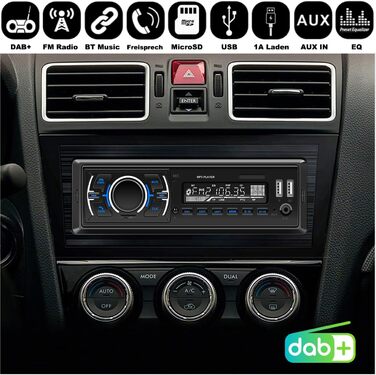 Автомобільне радіо DAB з музикою Bluetooth Гучний зв'язок I FM-радіо I 1A Функція заряджання смартфона I microSD USB AUX IN (ipod) I вбудований мікрофон I Пульт дистанційного керування на кермі I 1 DIN mp3 WAV (D3307)