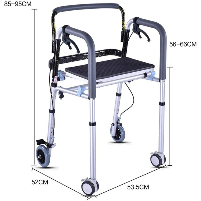 Допоміжний засіб для ходьби, 4 колеса з колесами, сидіння, спинка та сумка для зберігання Допоміжний засіб для ходьби для людей похилого віку Міцна алюмінієва рама підтримує допоміжний засіб для ходьби
