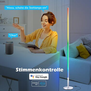 Світлодіодний торшер Yicenscoltd, регульований торшер WiFi RGBCW, голосове керування розумними колонками Alexa/Google Home, з дистанційним керуванням, для вітальні, спальні, ігрової кімнати