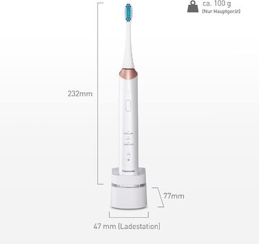 Електрична зубна щітка Panasonic EW-DC12 зі звуковими коливаннями, 3 режими використання, горизонтальна, ідеально підходить для догляду за яснами в кишенях, біло-рожева