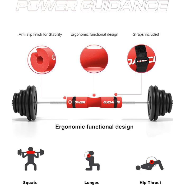 СИЛОВЕ КЕРІВНИЦТВО Подушечки для штанги Присідання Присідання зі штангою Ідеально підходить для присідань Випади Поштовхи стегнами Важка атлетика Більше підходить 50 мм Олімпійські бруси доступні багато кольорів (3червоний)