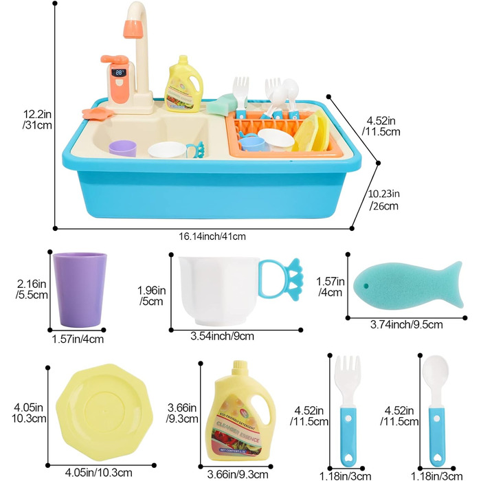 Кухонна іграшка-раковина з проточною водою, електрична іграшка-посудомийка, уявна іграшка-раковина для гри на кухні для хлопчиків Дівчаток Подарунки на день народження (синій) Синій