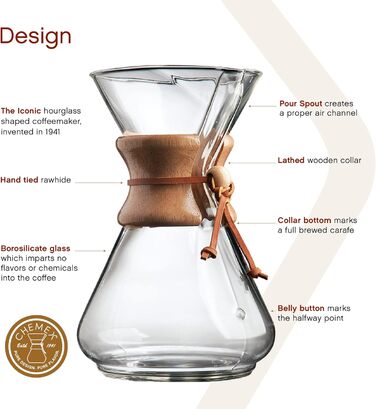 Кавоварка Chemex CM-10A, банка, 900 мілілітрів, прозора ука прозора