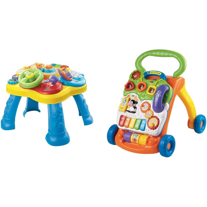 Ігровий стіл Vtech Baby Adventure 12-36 місяців і дитячий візок для ігор і прогулянок ходунки для немовлят з регульованою швидкістю, музикою та знімною ігровою дошкою Для дітей від 12 до 36 місяців Пакувальний набір EasyMail з автошколою