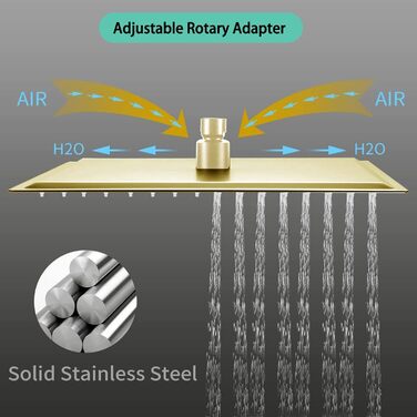 Душова лійка для тропічного душу Ohotecy 12 дюймів (30 см) з нержавіючої сталі AISI304 насадка для тропічного душу Форсунки проти вапняного нальоту Душова лійка для дощу квадратна (золото)
