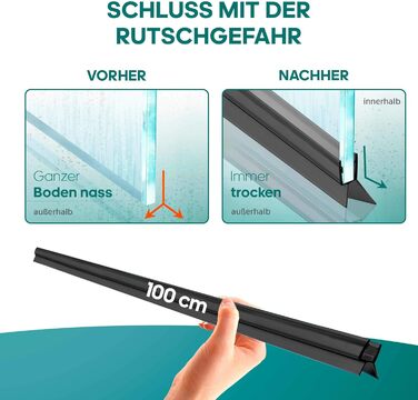 Ущільнювач для душу Meisterfaktur 2 шт. - Подовжений дефлектор води - ідеальний ущільнювач для скляних дверей 6,7,8 мм у душових кабінах (4-5 мм (чорний))