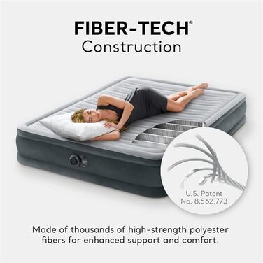 Надувний матрац Intex 67769ED Dura-Beam Deluxe Comfort-Plush із середньою посадкою Fiber-Tech Queen Size Вбудований електронасос 33 см Висота спального місця 272 кг Вантажопідйомність Queen 33 см