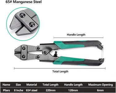 Болторіз Болторіз Дротяний затискач Мотузковий затискач Плоскогубці Багатофункціональні ручні інструменти 8-дюймовий міні-тріскачка кабельний різак ланцюговий різак (65 марганцевої сталі) 8 дюймів 65 марганцевої сталі