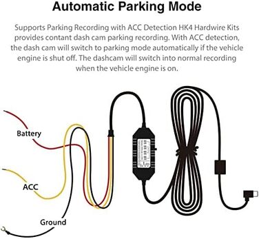 Комплект жорсткого дроту VIOFO HK4 Acc тільки для серій T130 / A119 Mini 2 / WM1 / A229, активує режим паркування і захист від низької напруги