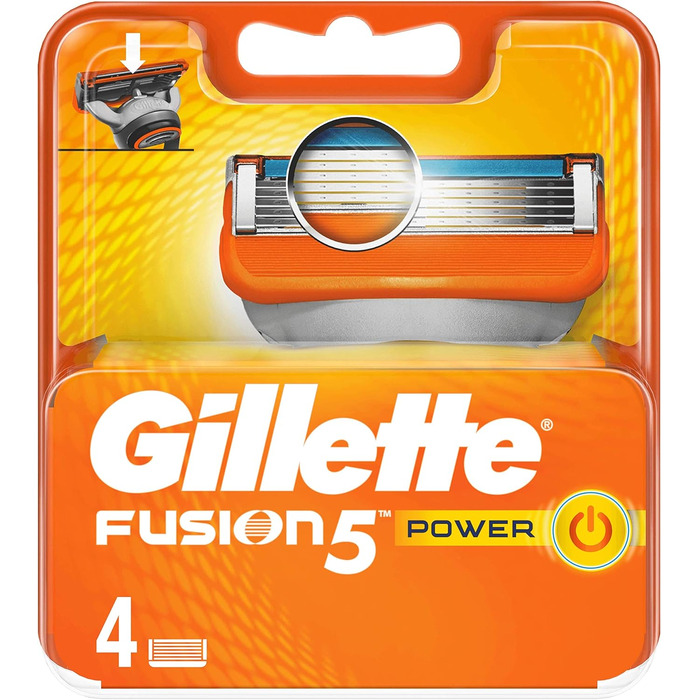 Леза для бритви Gillette Fusion 5 Power з обрізним лезом для точності та покриття тертям, 4 змінні леза