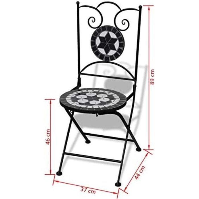 Стілець для бістро, 2 шт. Металевий садовий складаний стілець Складні стільці для бістро Садовий стілець Мозаїчні стільці Чорний і білий 37 x 44 x 89 см