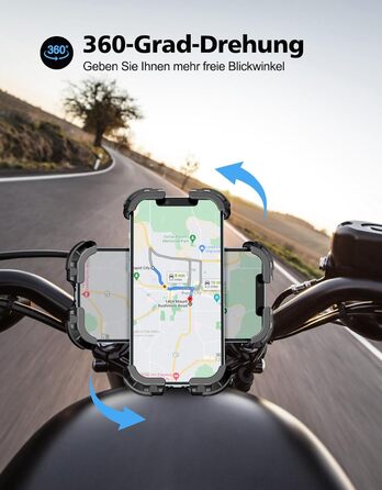 Тримач для мобільного телефону Glangeh Велосипед, надійний замок Універсальний тримач для мобільного телефону, що обертається на 360, Велосипедний тримач для мобільного телефону з повним захистом для скутера MTB, для смартфона 4.7-6.8 дюйма - чорний