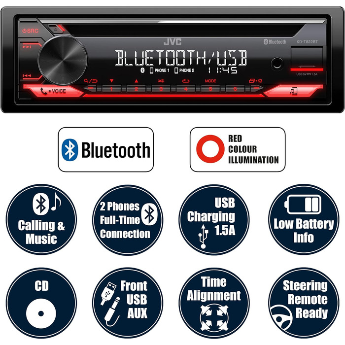 Автомобільна стереосистема CD/MP3 з Bluetooth/USB/AUX-IN, 822BT -