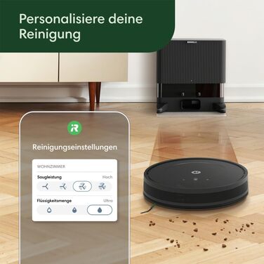 Робот iRobot Roomba Combo Essential для пилососа та швабри (Y0110), потужний пилосос та миття, 3 рівні всмоктування, точкове прибирання, керування за допомогою програми, кнопок або голосу, чорний