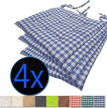 Набір подушок для крісла 4 40x40 см Blue Checkered - М'яка подушка сидіння зі стрічками, для внутрішнього та зовнішнього використання - доступний у багатьох кольорах